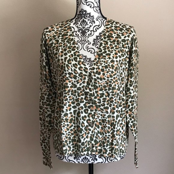Ann Taylor LOFT Cotton Leopard Print V-Neck Cardigan - Size Small - Picture 4 of 7